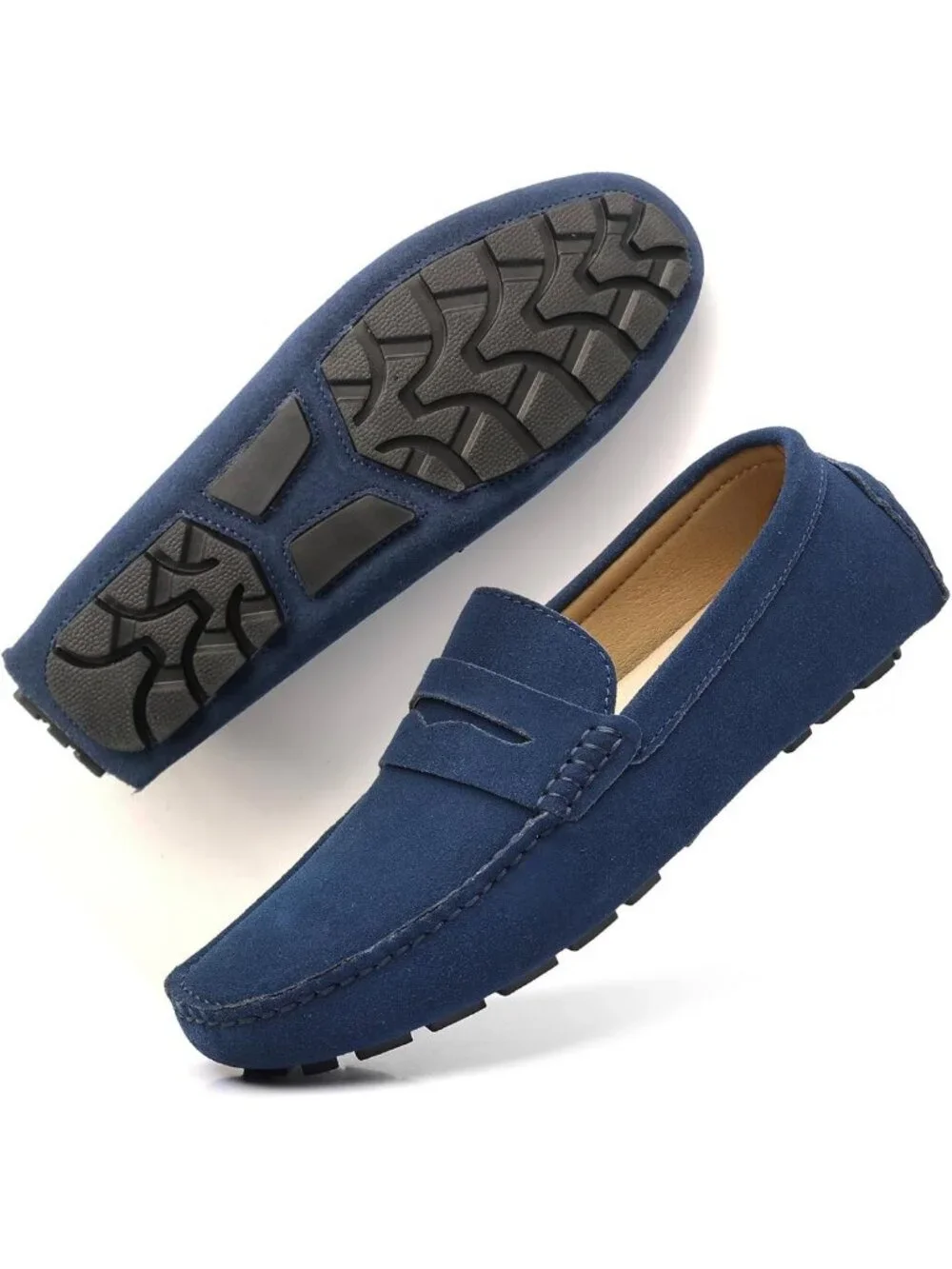 Men's Suede Penny Loafers - Slip-On Comfort Casual Shoes for Work & Driving